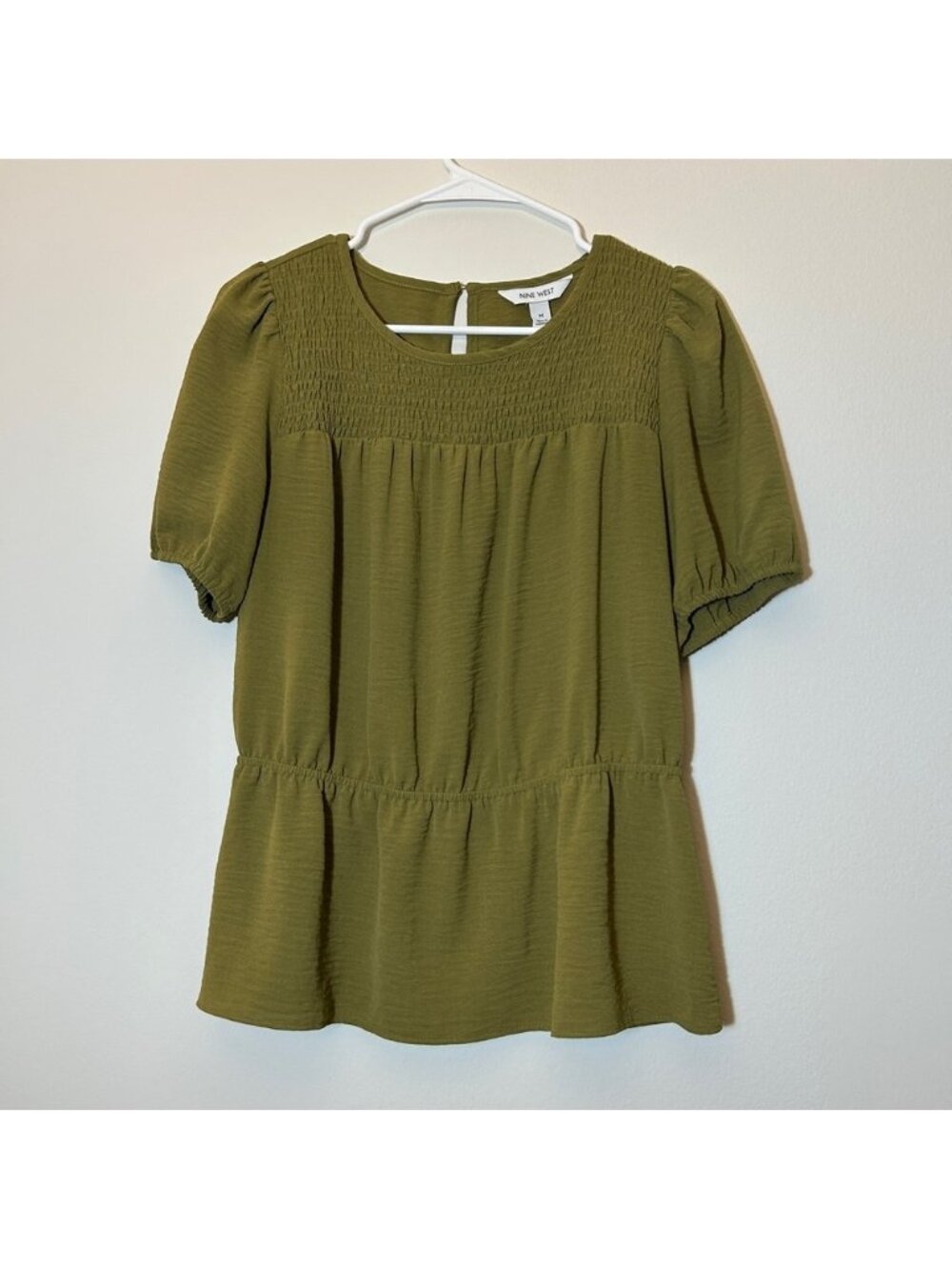 Nine West Smocked Yoke Peplum Blouse Size Medium